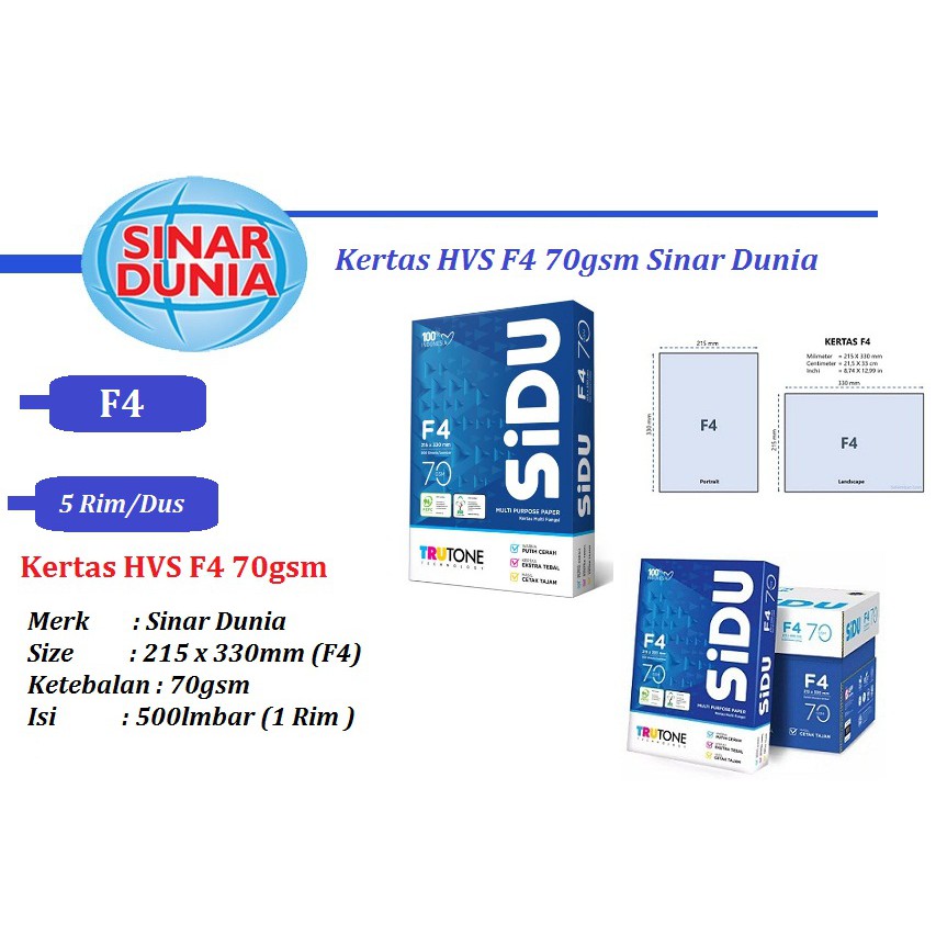 

Hvs F4 70Gsm Sinar Dunia Isi 100 Lembar