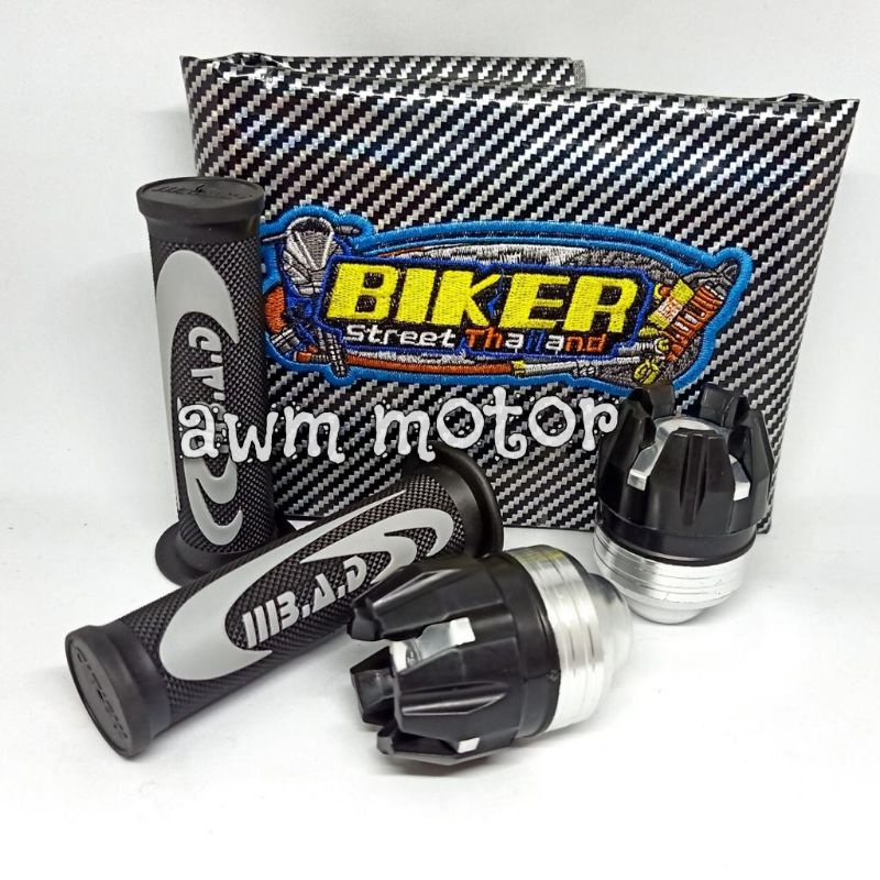 (promo-paket hemat)kulit jok karbon biker warna + handgrip bad Nike + jalu as roda depan-Universal