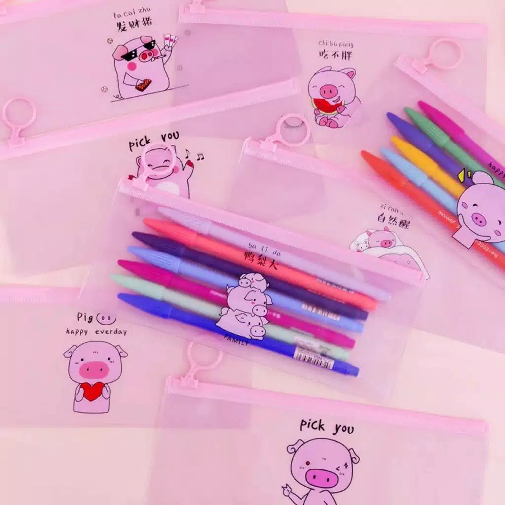 TEMPAT PENSIL ZIP TRANSPARAN MOTIF KARAKTER LOVE TEMPAT KOSMETIK ZIPPER KOTAK PENSIL MURAH IMPORT-4