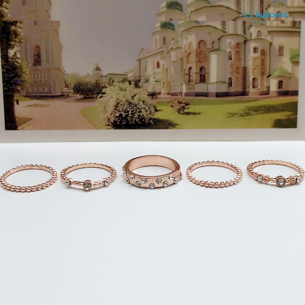 5pcs / Set Perhiasan Cincin Knuckle Midi Gaya Vintage Bohemian Aksen Manik-Manik Berlian Imitasi