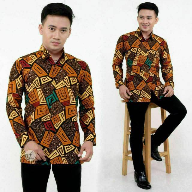 ATASAN Batik HRB026 FASHION formal PANJANG Pekalongan Padi M L Xl Sogan Tulis Halus Kemeja Batik 011