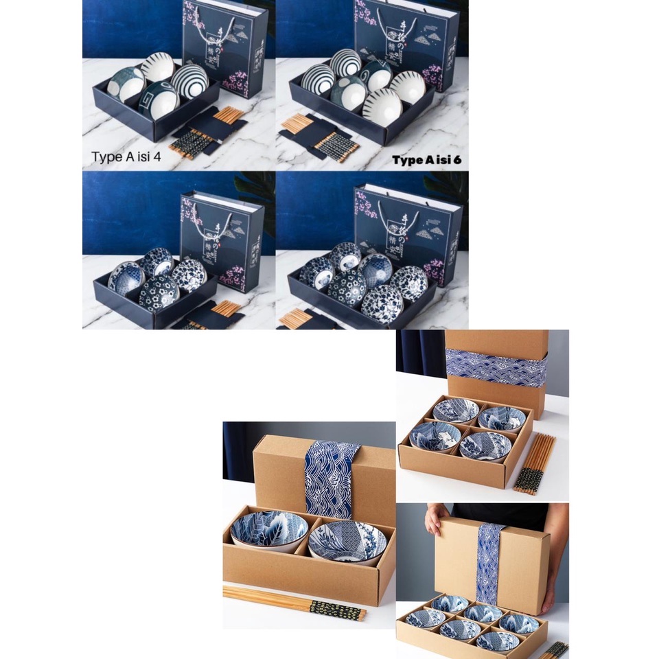 Japanese sakura ceramic tableware set bluegift box mangkok set keramik