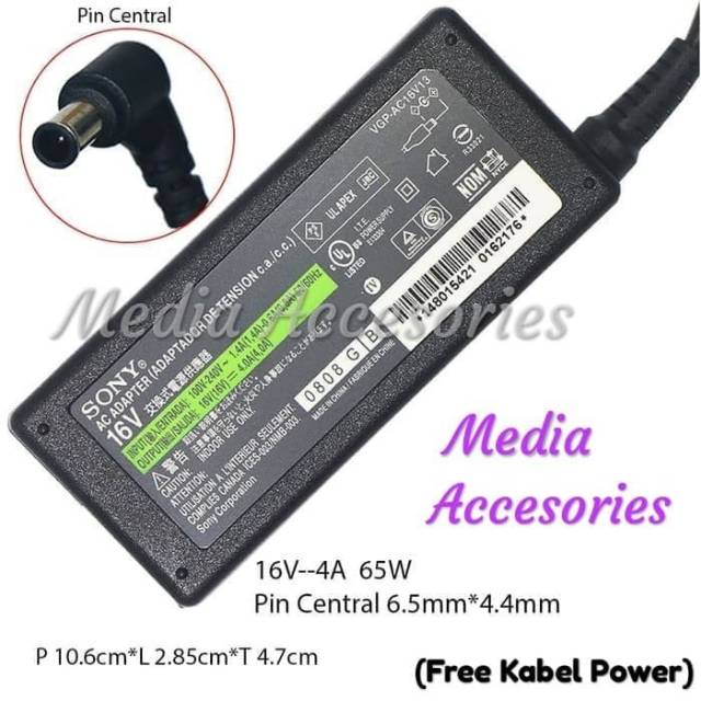 Original Adaptor SONY VAIO 16V 4A(6.0*middle pin)+Kabel AC Power