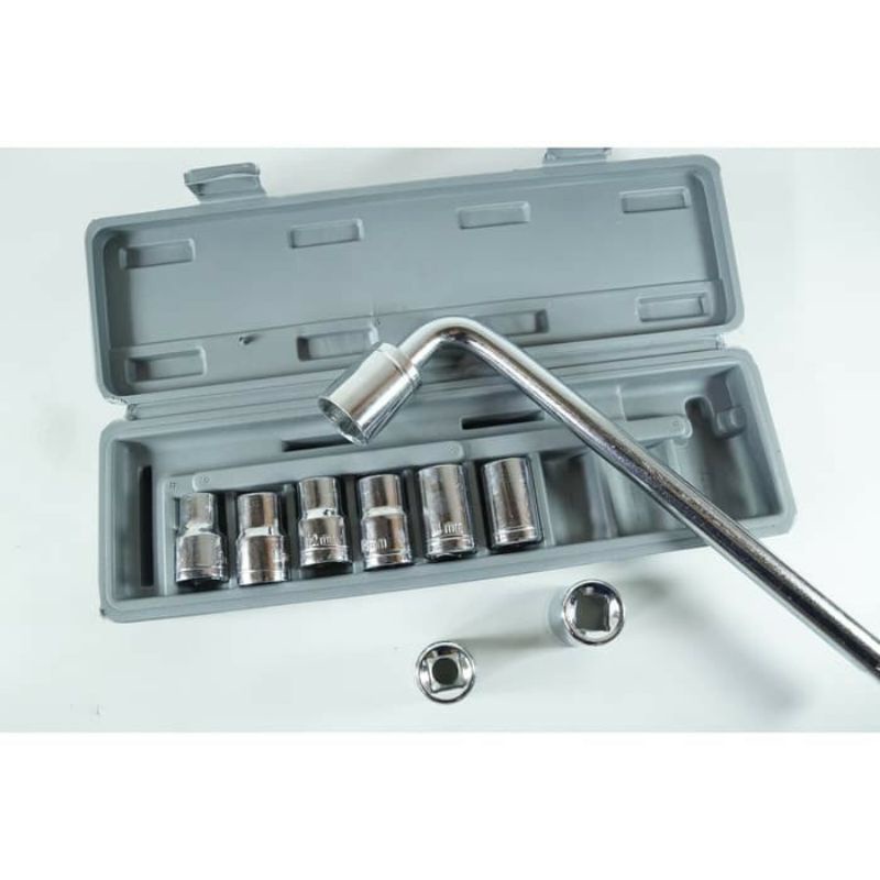 kunci Shok bengkel motor 10 pcs Size 8 - 24 mm / kunci sok gagang L panjang / kunci shok Gagang krek panjang / kunci pas shock socket set  original-Sok 10 pcs 8-21mm
