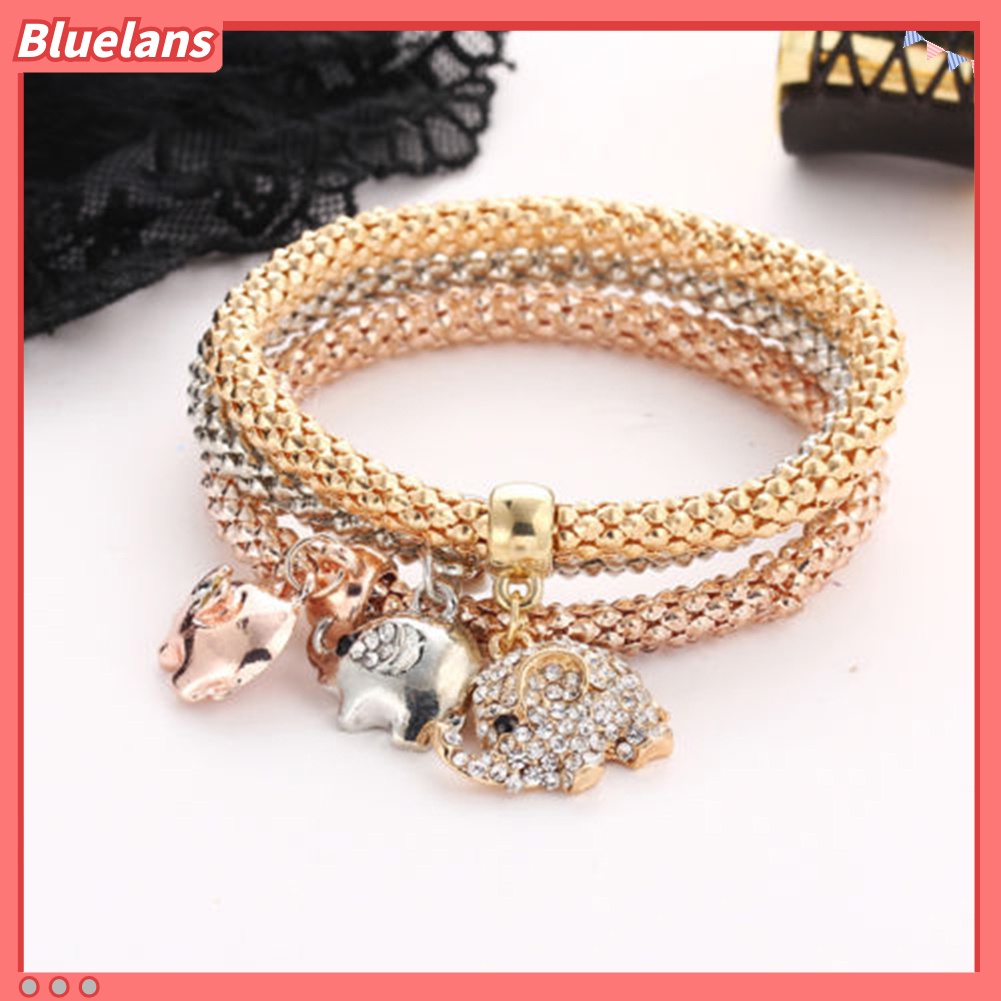 Bluelans 3Pcs Women Fashion Owl Tree Bracelets Rhinestone Pendant Bangle Jewelry Gift