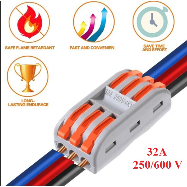 Terminal Paralel 3 ke 3 Wire Line Sambungan  Konektor Connector Jalur Kabel Cage Clamp