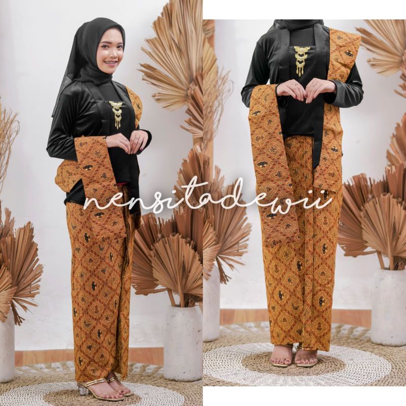 Kebaya Bludru, Jarik Wiru Instan + Selendang / Motif Sidmukti