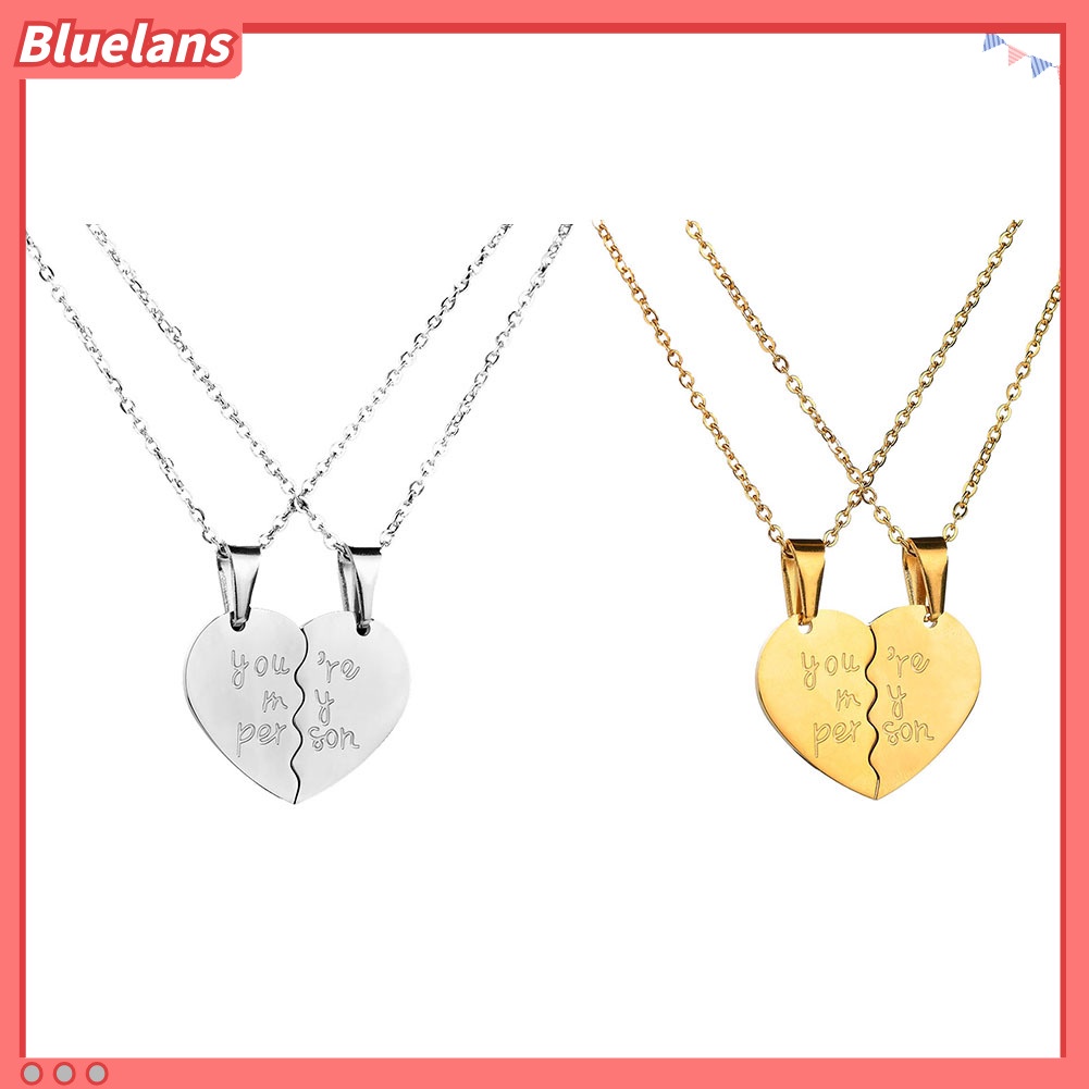 Bluelans 2Pcs You Are My Person Two Halves Couple Necklace Lovers Jewelry Romantic Gift