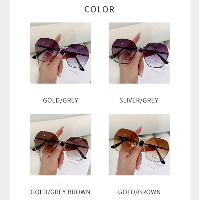 Kacamata Hitam Pelindung UV Bentuk Poligon Warna Gradasi Bahan Logam Untuk Wanita