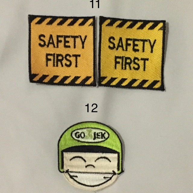 Logo bordir safety First, gojek karakter, Grab