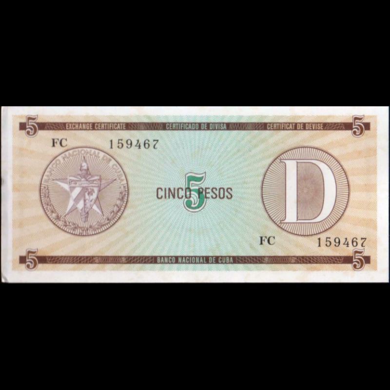 Uang Kuno Luar Atau Asing 5 Pesos Cuba D Series  Tahun 1985