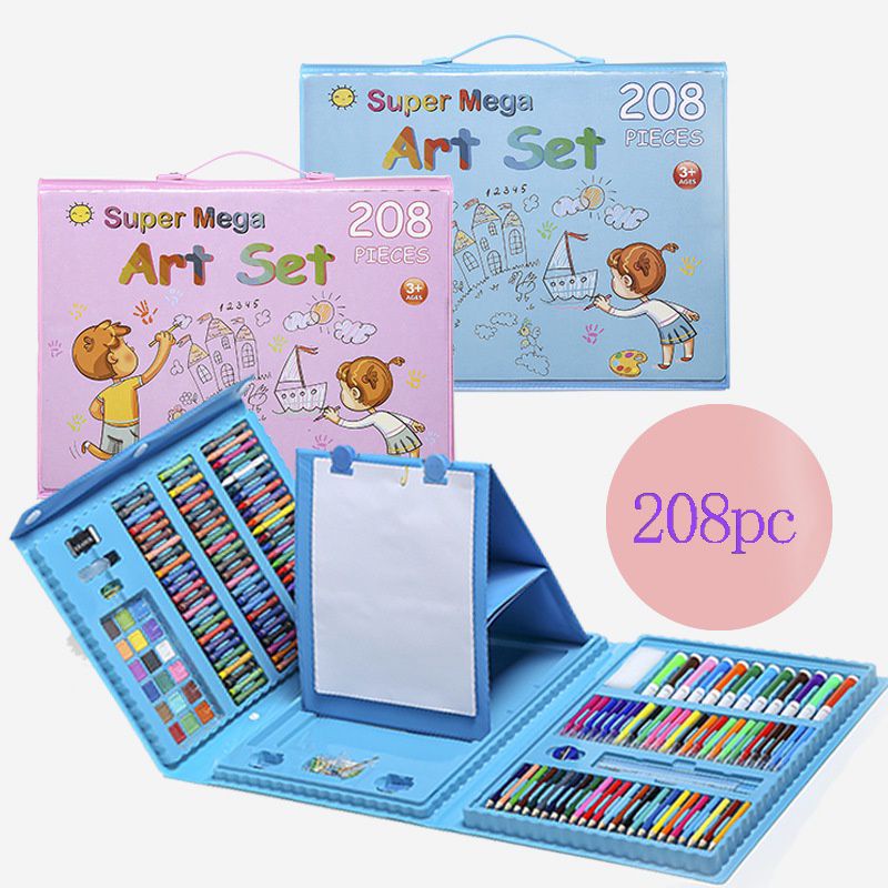 

Crayon Art Set 208pcs Crayon dan Pensil Warna || New Super Mega Crayon Art Set Pink dan Biru