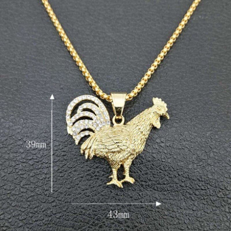 Kalung Liontin Ayam Jago Gallic Warna Emas Gaya Hip Hop Untuk Pria Dan Wanita