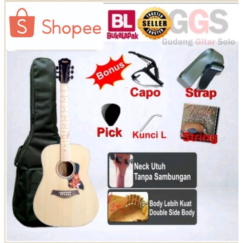 gitar akustik jumbo dobel run neck utuh murah