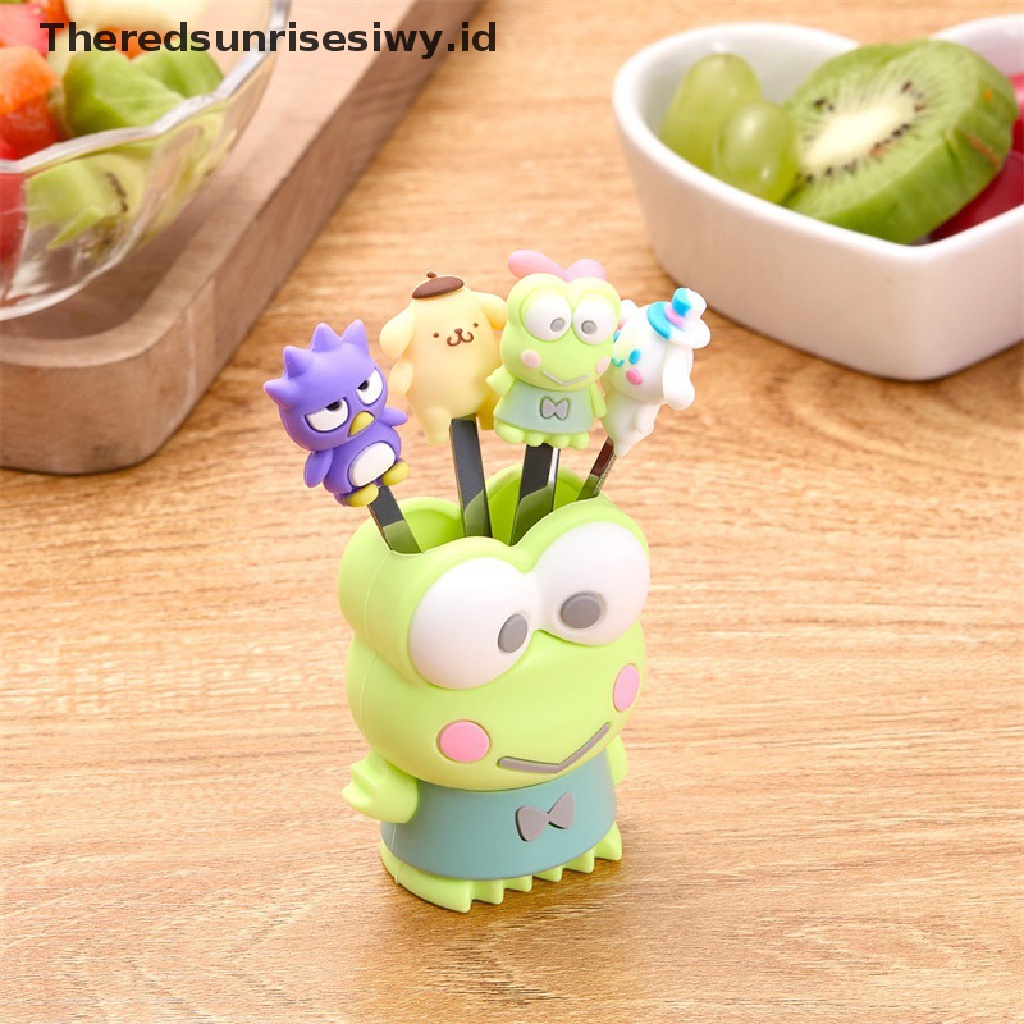 # Alat Pemotong Buah # 5pcs / Set Garpu Buah Desain Kartun Lucu Bahan Stainless Steel Dengan Holder