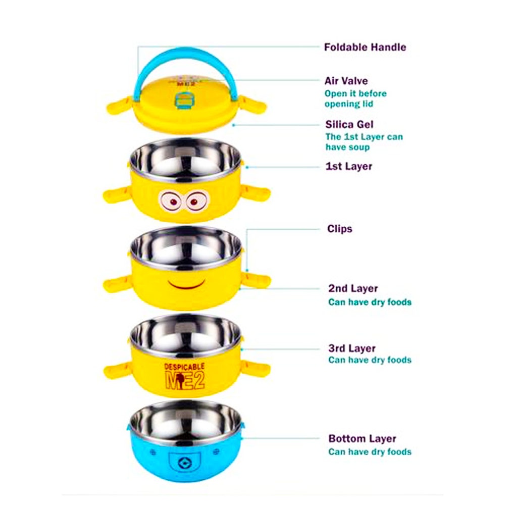 Rantang Makanan Lunch box stainless steel Susun 4 karakter Motif