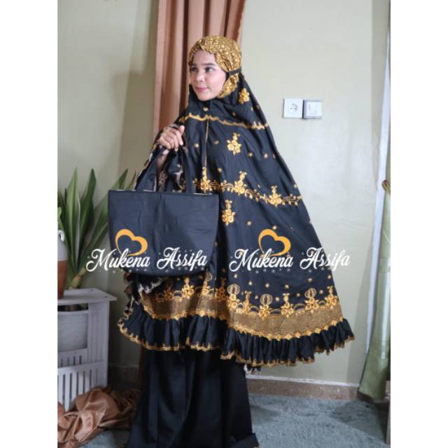 Mukena bordir rempel hitam gold mukena bordir bukittinggi mukena mewah mukena viral