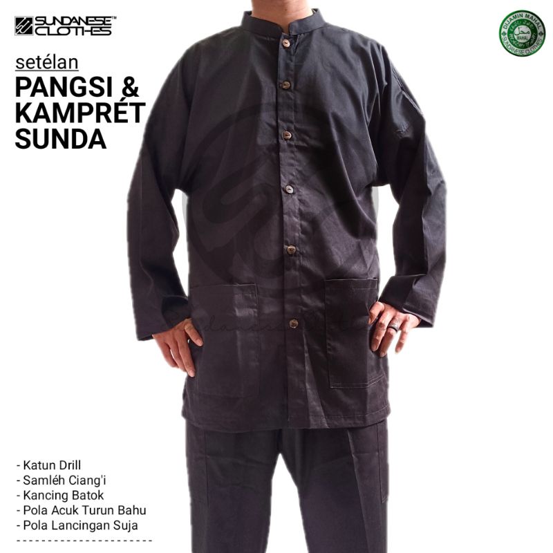 Setelan Baju Tradisional Khas Sunda Pangsi Komprang Katun Kerah ShangHai