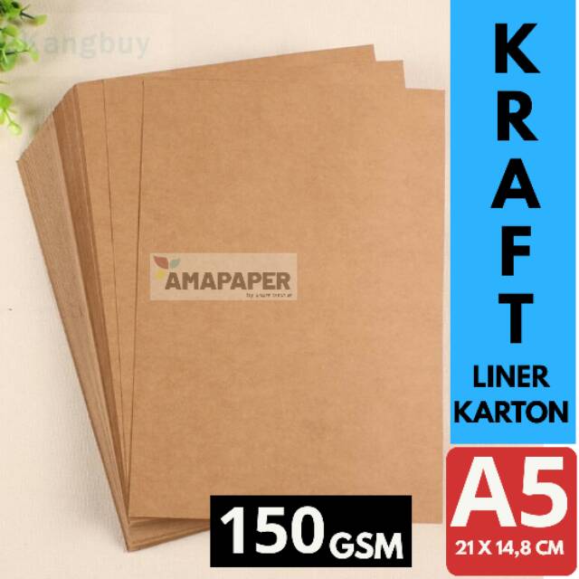 

[50 LEMBAR] Kertas Karton Kraft Liner 150gsm A5 - Brown Blank Paper Craft