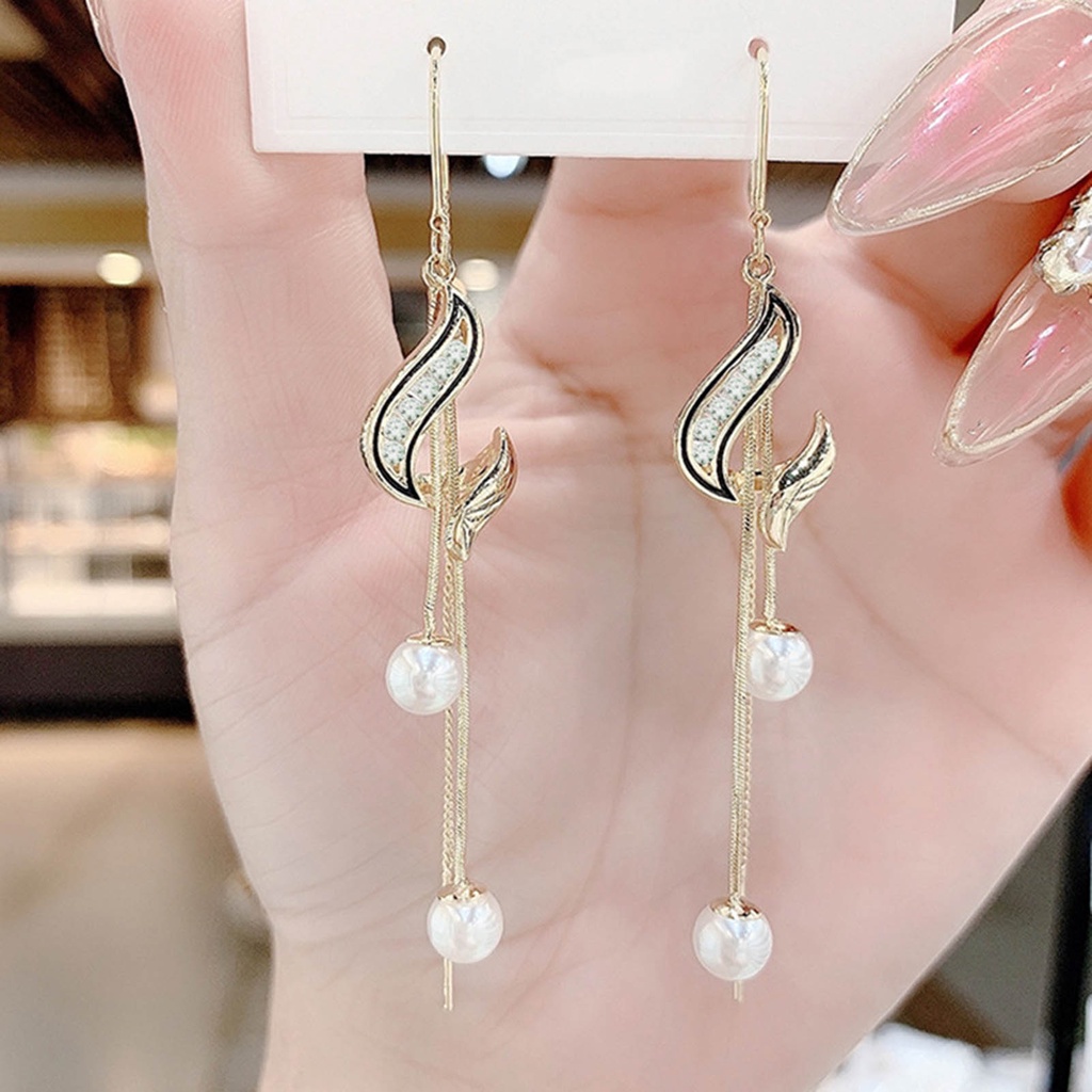 Hu Hu Hu Hu Hu Alat Bantu Pasang Kacamata♡ 1 Pasang Anting Panjang Aksen Mutiara Imitasi Gaya Korea