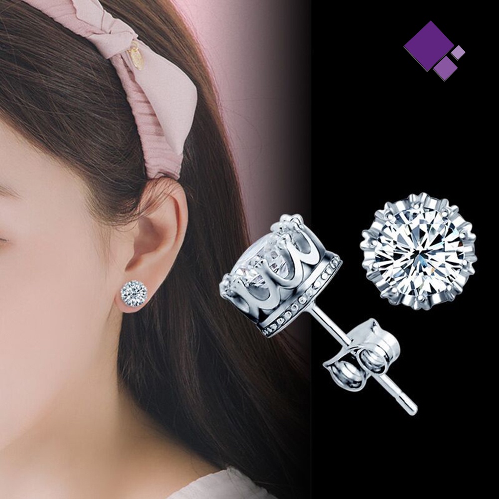 Anting Tusuk Lapis Silver Hias Cubic Zirconia Untuk Wanita