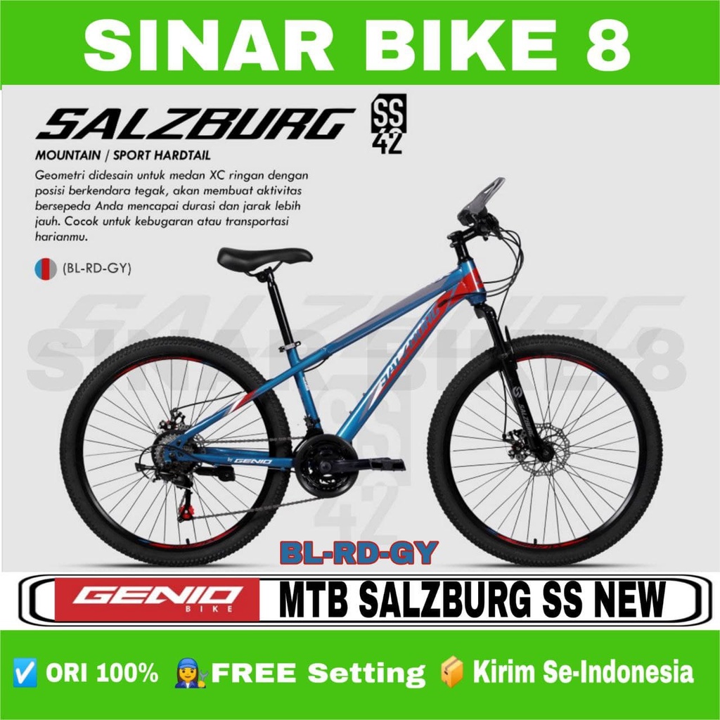 Sepeda Gunung MTB GENIO SALZBRUG SS 42 Ukuran 24&quot;, 26&quot; &amp; 27.5 Inch 24 Speed