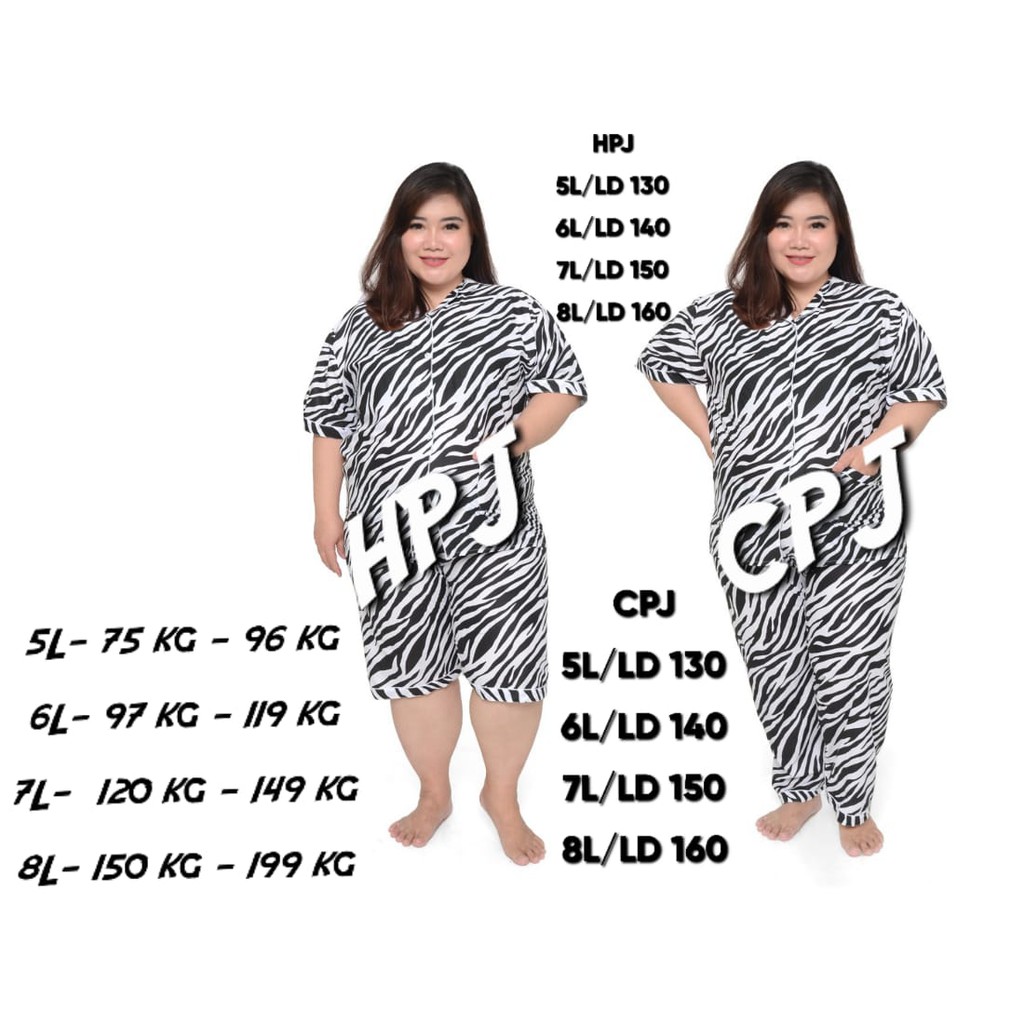 Piyama jumbo celana pendek/hotpant big size LD 130 / set baju tidur lengan pendek karakter cewek-HPJ/5L ZEBRA