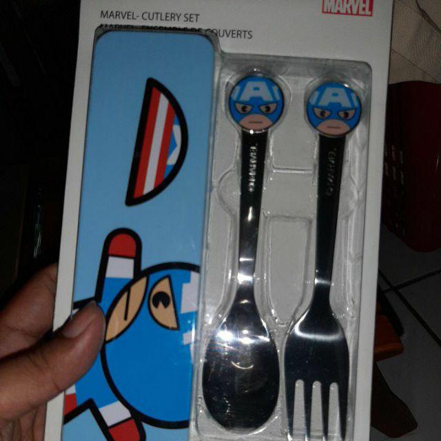 Miniso Captain America Cute Sendok Garpu Set And Box Case