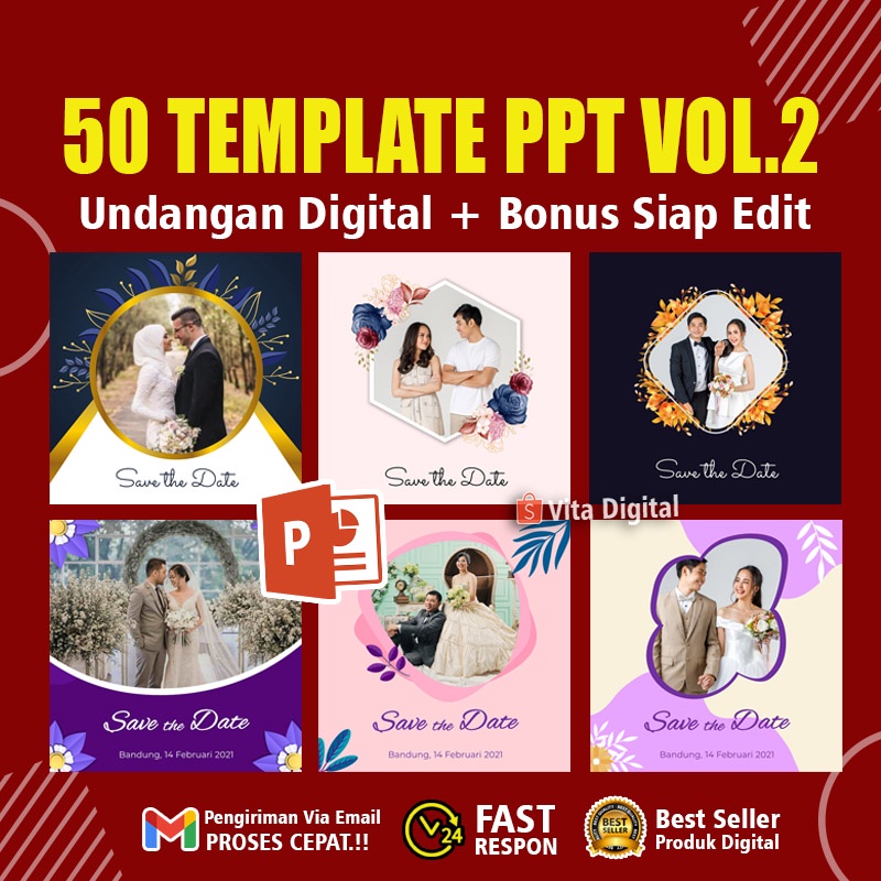 100+ Template PPT Undangan Pernikahan Vol.2 Premium + Bonus