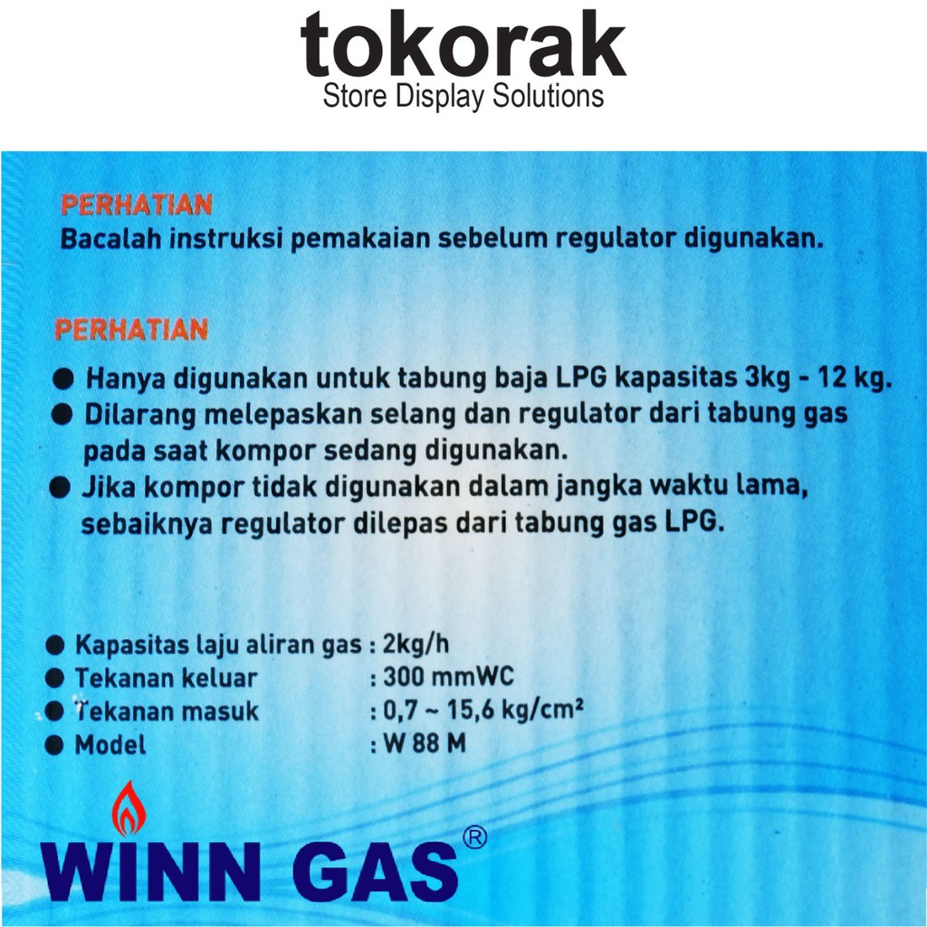 REGULATOR GAS ELPIJI SAFETY W 88 M + METERAN TEKANAN RENDAH WINN GAS