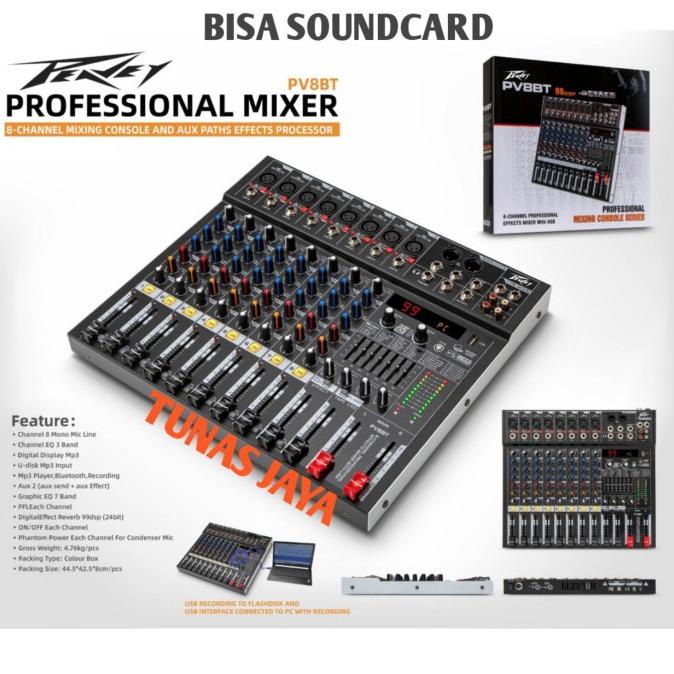 MIXER PEAVEY PV8BT MIXER 8 CHANNEL PEAVEY PV8 BT WITH SOUNDCARD
