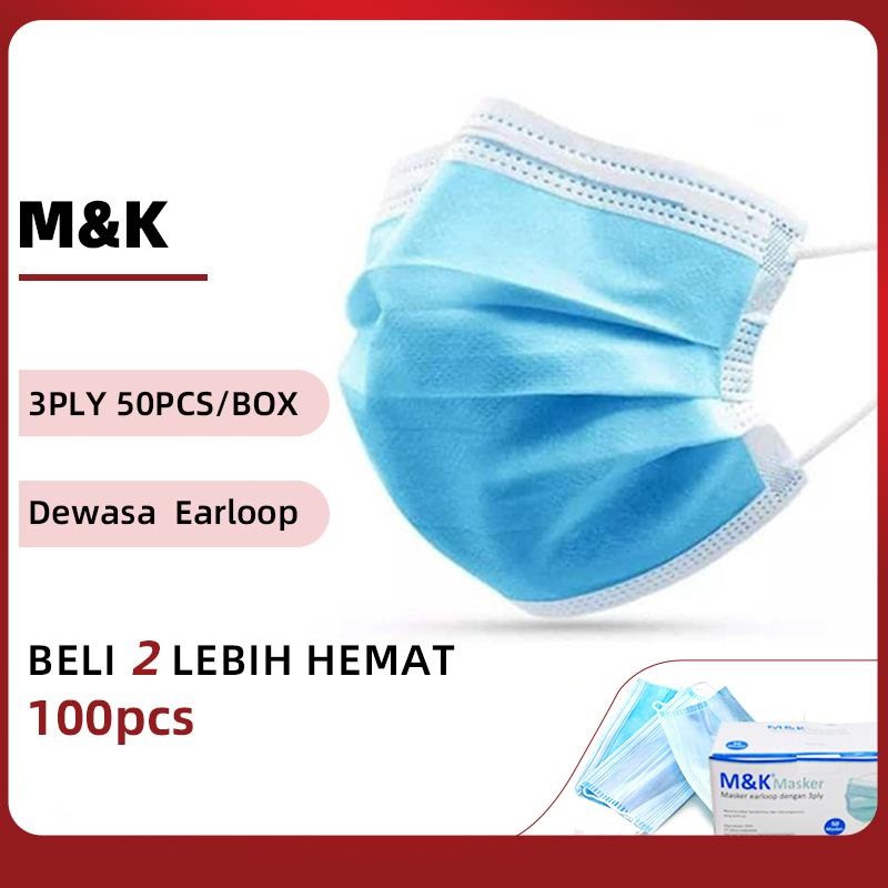 MASK DISPOSABLE PROTECTIVE 2 BOX -  3PLY - M&amp;K - 100 pcs/ MASKER DISPOSABLE