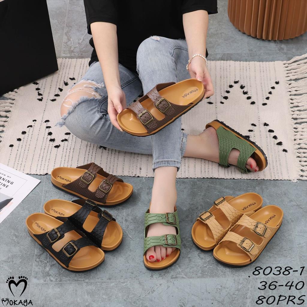 Sandal Slop Wanita Jelly Ban 2 Gesper Besi Motif Ular Super Elegant Keren Import Mokaya / Size 36-40 (8038-1)