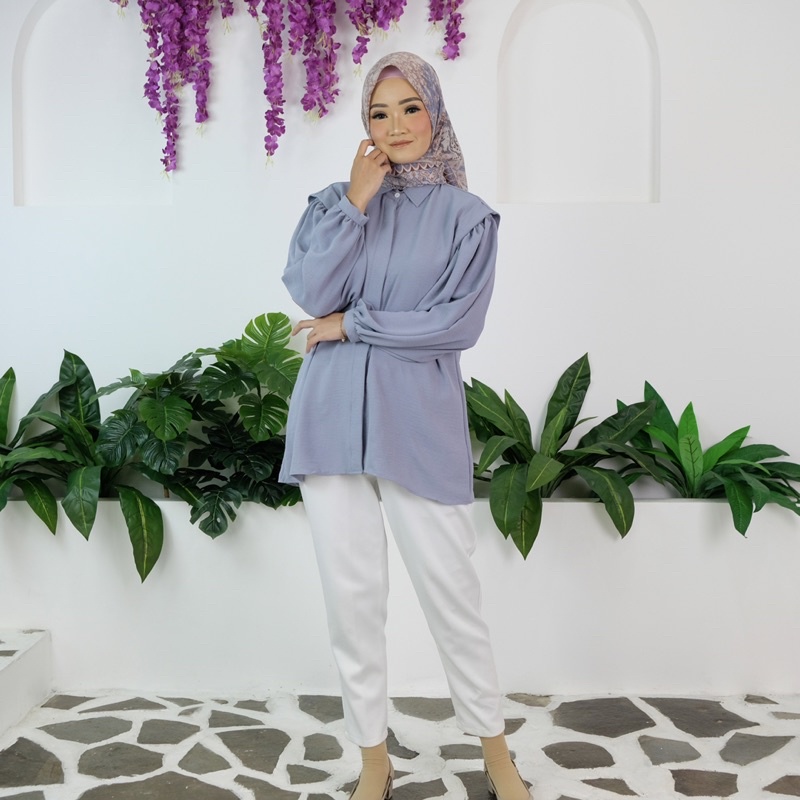 BLOUSE CRINKLE WANITA ATASAN BAJU WANITA BLOUSE ALENA CRINKLE GREY