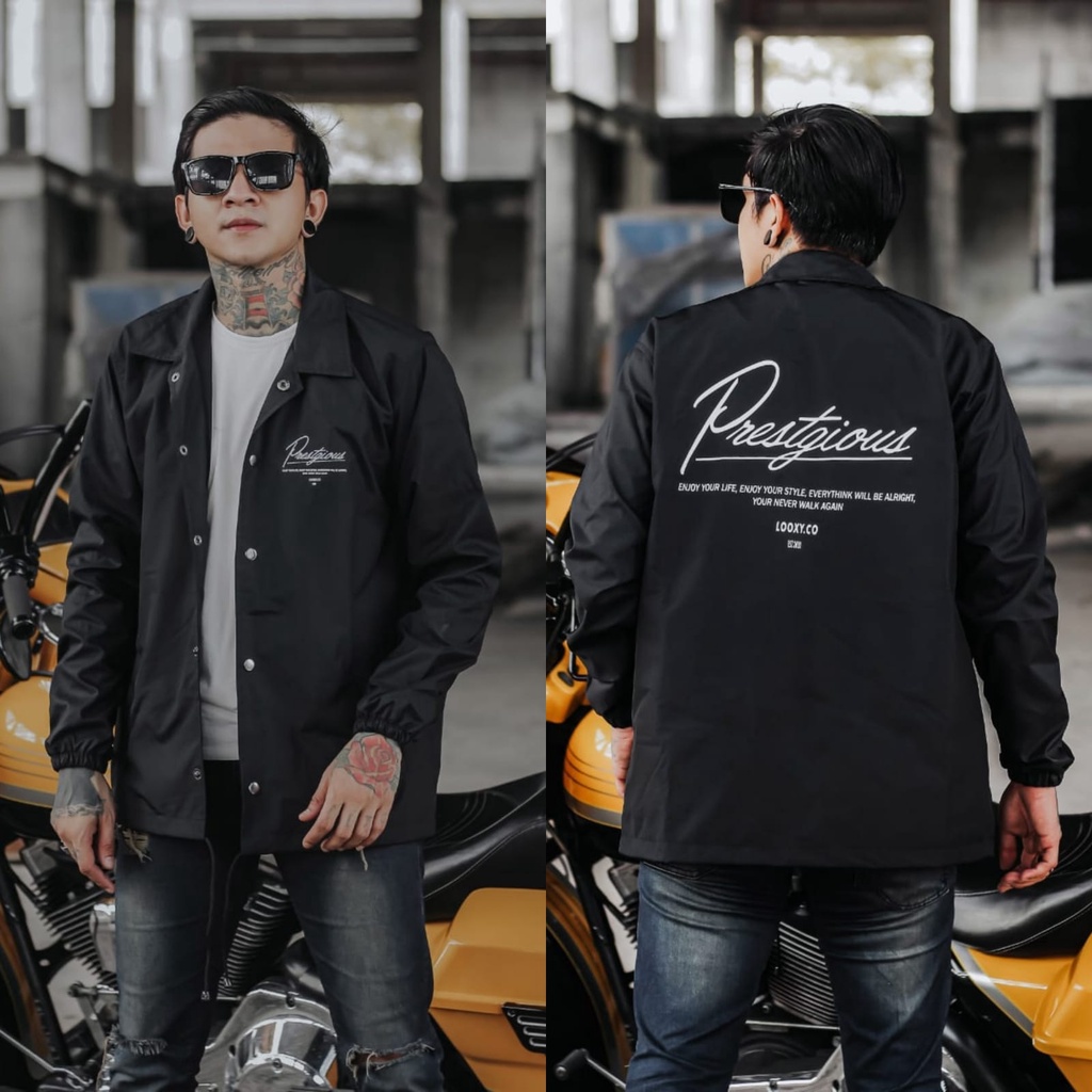 JAKET PRIA - JAKET COACH SALVIO HEXIA - JAKET WINDBREAKER - JAKET PARASUT PRIA - JAKET PARASUT-Hitam Prestigious