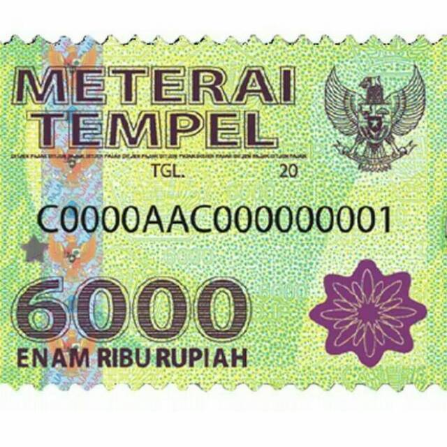 Meterai/ Materai Tempel 6000 Original, Baru, Asli Pos Indonesia