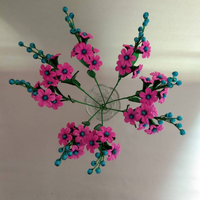 Bunga Akrilik Sakura Pink Putik Biru Mote Manik Manik