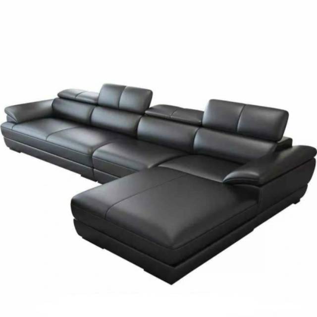 Sofa Kulit / Sofa L Shape / Sofa Tamu Mewah Black