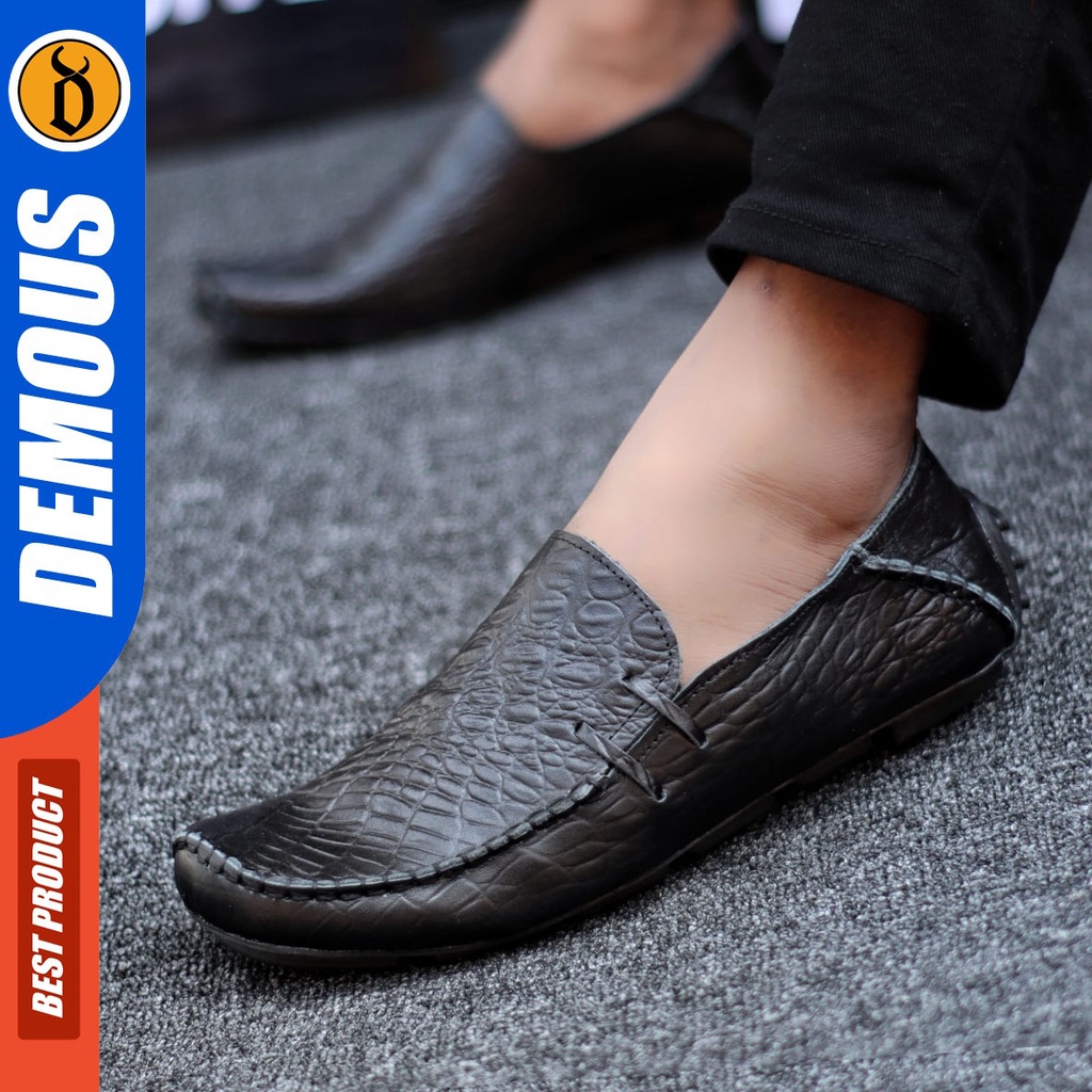 DEMOUS Friza - Sepatu Slip On Pria Casual Kerja Kulit Asli