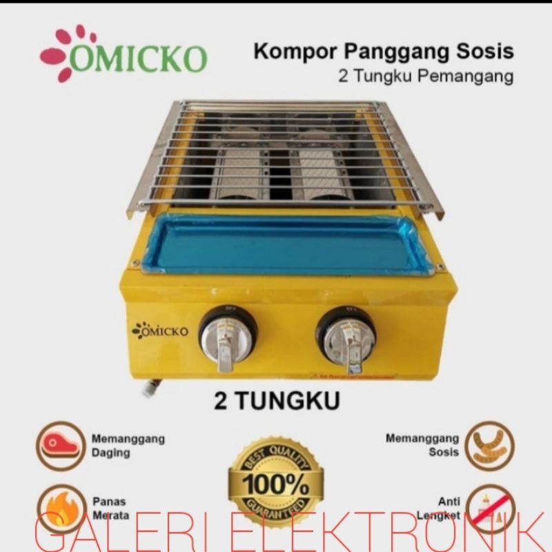 kompor panggangan bakaran sosis 2 tungku omicko