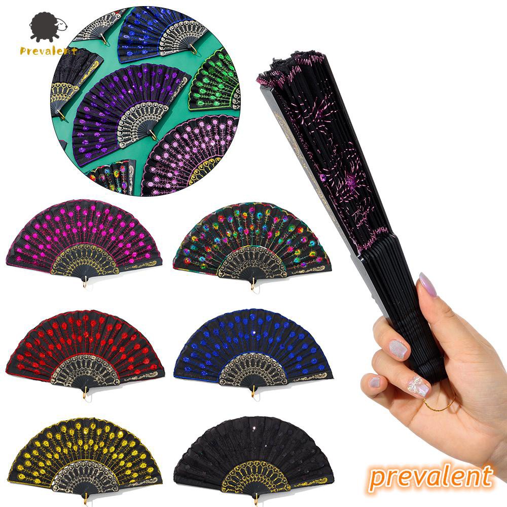 Prevalent Portable Lace Silk Folding Chinese Style Hand Fan Wedding Dance Printed Ladies Peacock Feather Multicolor Shopee Indonesia