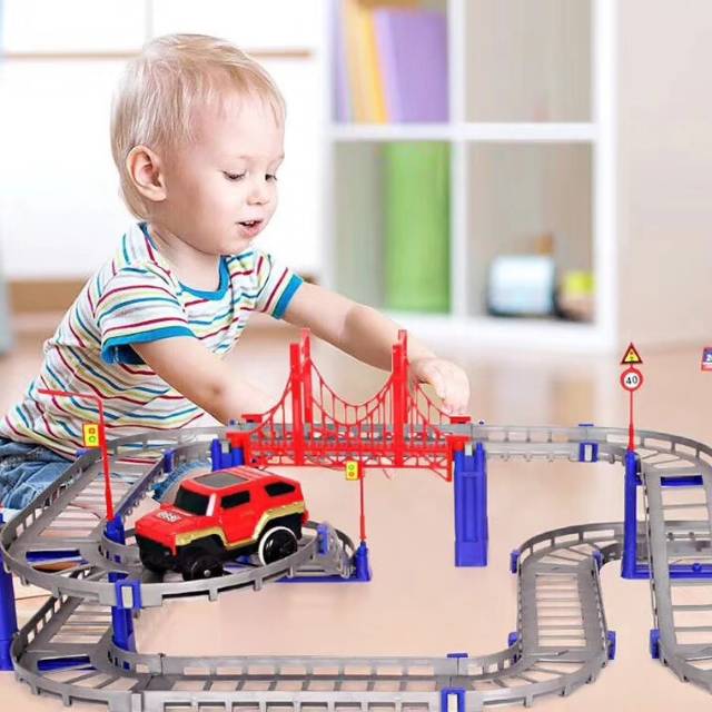 Tma / Mainan Anak Mobil Lengkap Rail warna warni Dan abu-abu Dengan Track / Mainan Lintasan Mobil