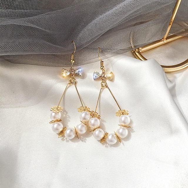 E259， 925 Perak Needle Premium Pearl Bow Drop Earrings