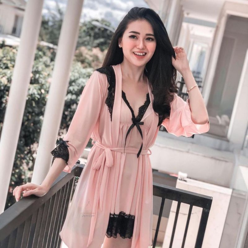 BELLA sexy lingerie premium murah bahan halus baju dinas malam baju harram 063 Lingerie Dress + Kimo