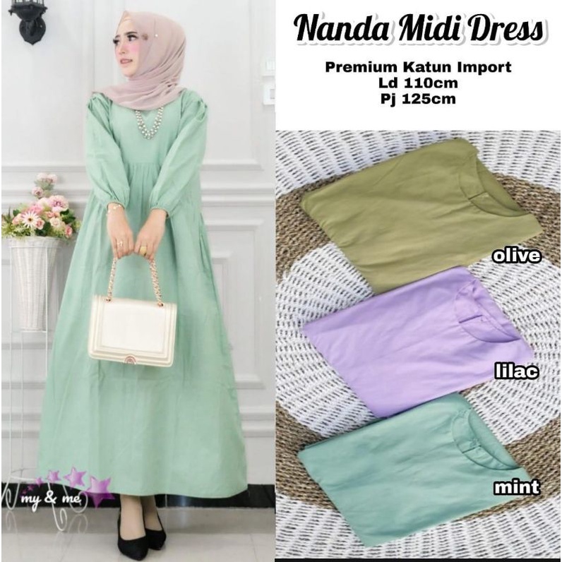 Realpict Nanda Midi Dress Premium Katun Import Korean Style