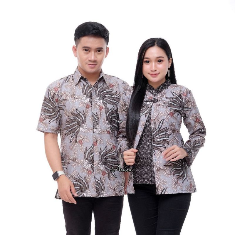 Atasan Baju Kemeja Tunik Batik Set Couple Pria Wanita Pasangan Keluarga Anak Cewek Cowok Modern Kekinian