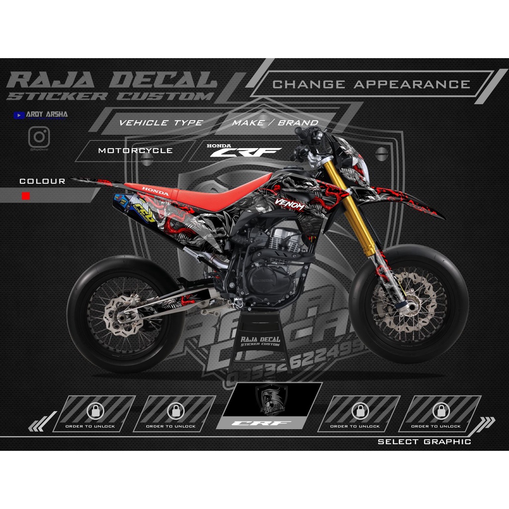 Decal Sticker Honda CRF 150L Fullbody Desain Venom Supermoto Motocross kode CRF 0106