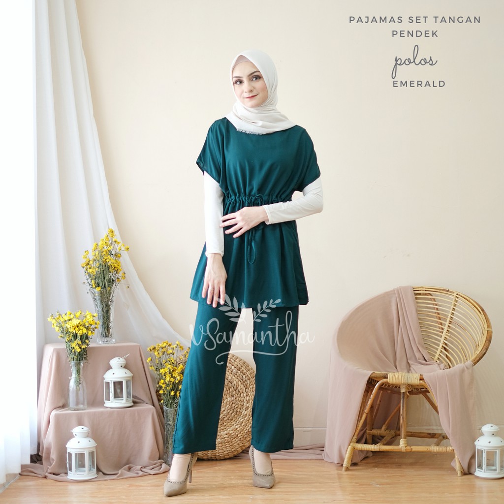 

vSamantha - Pajamas Set Rayon Polos | Tangan pendek, Celana panjang
