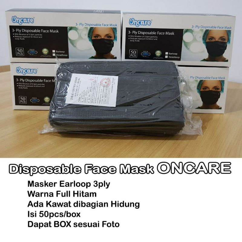 MASKER EARLOOP 3ply warna hitam/masker earloop hitam
