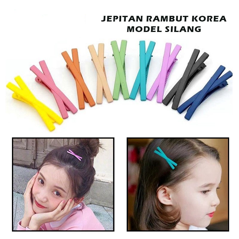 Jepit Rambut Korea Model Silang / Jepitan Poni X Matte Warna Warni / Hair Pin Cross Aksesoris Fashion Wanita Anak Clip Pita